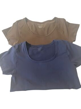 WHBM Seamless Scoop Neck Tee set of 2 - Navy & Brown